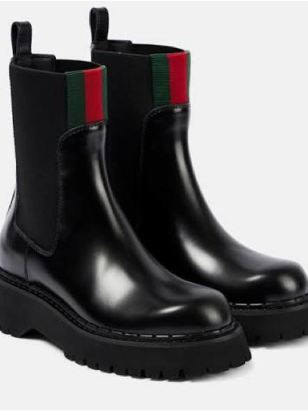 🆕 Gucci Web Black Magnum calf Leather Chelsea Boots